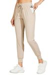 Willit Women's Joggers Pants Lightweight Athletic Sweatpants with Pockets Running Workout Casual Tapered Pants Khaki L