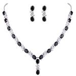 Clearine Women's Wedding Bridal Cubic Zirconia Infinity Y-Shape Necklace Dangle Earrings Set Black Silver-Tone