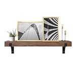 Master & Co. Modern Floating Fireplace Mantel with Black Metal Brackets, Long Floating Shelves for Wall Décor, 48 inches, Walnut Woodgrain