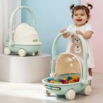 Baybee Kids Shopping Cart with Push Walker & Storage Basket | Light & Music Baby Walker for 6+ Months | Foldable Adjustable Handle, Lockable Wheels & Closing Lid | Toy Cart Walker for Toddlers & Babies (Blue)