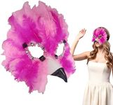 Nicky Bigs Novelties Womens Masquerade Pink Flamingo Mask - Faux Feather Bird Face Masks - Adult Mardi Gras Costume Accessory, One Size, Pink