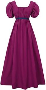 HEQU Regency Dresses for Women with Satin Sash Ruffle Empire Waist Dress Gown(S Purple)