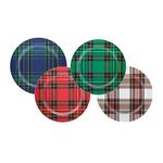 C.R. Gibson Holiday Plate Set for Dinners and Parties, Plaid, Reusable, Melamine, 4 Count, 9" Diameter (QAPS2-24058), Christmas