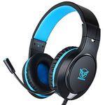 Gaming Headset for Xbox One, PS4, PS5,Nintendo Switch,Bass Surround and Noise Canceling with Flexible Mic, 3.5mm Wired Adjustable Over-Ear Headphones for Laptop PC iPad (Black-Blue)