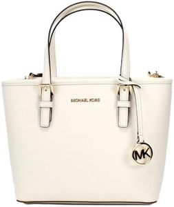 Michael Kors Jet Set Travel Small Carryall Convertible Top Zip Tote Saffiano Leather Crossbody Bag Purse Handbag (Light Cream)