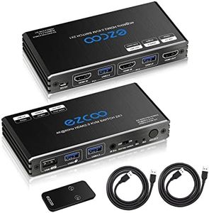 KVM Switch HDMI USB 3.0 2 Ports with Hotkey 4K 60Hz Share 2 Computers with one Keyboard Mous HDR D-olby Vision HDCP2.2 Remote Control Wireless Keyboard and Mouse Connections USB3.0 Cable Included