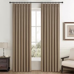 90 Inch Blackout Curtains for Living Room Thermal Noise Reduction Sliding Door Total Two Burg Country Style Linen Window Curtains & Drapes for Track System Pinch Pleat,Chocolate RustBrown Set of 2