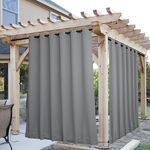 NICETOWN 2 Panels Outdoor Curtains for Patio Waterproof & Windproof, Grommet & Back Tab on Top & Bottom Weighted Drapes Keep Sun/Rain Out with Bouns Rope for Garage, Silver Grey, W84 x L108