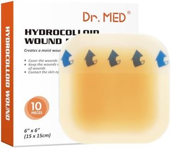 Dr. Med Hydrocolloid Wound Dressing 6"x6"-10 Pack/Box, Waterproof Adhesive Bordered Bandage, for Light Exudate, Abrasions, Pressure Ulcer, Bed Sore, Superficial Wound Care