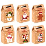 DIYDEC 24pcs Christmas Kraft Boxes,Xmas Goodies Treat Candy Cookies Party Paper Bags Boxes for Christmas Party Favor Decorations