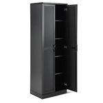 COSTWAY Wooden Storage Cabinet, Freestanding Tall High Utility Cupboard Sideboard with 2 Doors & Adjustable Shelves, for Living Room, Bedroom, Kitchen and Hallway, 59 x 42 x 177cm (Black)