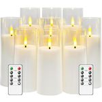 MozkeTo19 Flickering Flameless Candles Battery Operated with Remote and 2/4/6/8 H Timer Led Pillar Candles Pack of 9 (D2.3 xH 5" 6" 7") with Realistic Moving Wick Candles for Home Decor (White)