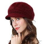 Lachi Ladies Winter Hat Beret Thermal Baker Boy Cap Newsboy Cap Cabbies Hat for Women Knit Beanie Cabbie Cap Visor Warm Skullcap Knitted Red