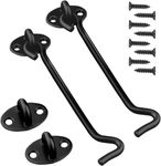 2 Pack Hook and Eye Latch Black 152mm(6") Cabin Hooks and Eye Metal Door Hook Latch Heavy Duty Cabinet Latches for Door Gate Window Closet Shed