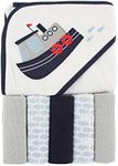 Luvable Friends Unisex Baby Hooded Towel with Five Washcloths, Tugboat, One Size