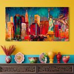 Wakefit Wall Painting, Dream of a City Canvas Wall Art, Wooden Framed City,Painting for Wall decoration, Wall Painting for Living Room, Modern Home Decor, Set of 1, (48 x 24 Inch)