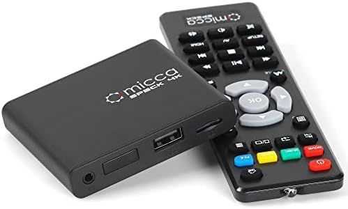 Micca Speck 4K Ultra-HD Digital Media Player for USB Drives and MicroSD Cards, Digital Signage, H.265/HEVC H.264/AVC MP4 MKV Videos MP3 Music JPG Photos, 4K HDMI, Analog AV, Auto Play and Resume