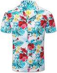 QZH.DUAO Men's & Boys Hawaiian Shirt Short Sleeve Cuban Collar Tropical Holiday Summer Beach Shirts, 328 White Flowers & Plants, Large