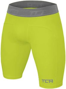 TCA Hombre Pantalones Cortos Térmicos Pro Performance Compression Base Layer - Verde Brillante, XL
