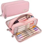 HR INTERNATIONAL Polyester Large Capacity Pencil Box For Girls & Boys,3 Compartments Pen & Pencil Pouches,Aesthetic Stationery Pouch For School Kids College Students,Cute Stationary King (Light Pink)