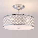 HARPER LIVING Modern Semi Flush Mount Ceiling Light, 3 Lights Crystal Drum Chandeliers, Polished Chrome Ceiling Pendant Light for Dining Room Bedrooms Living Room Kitchen Hallway, E27 Bulb Caps