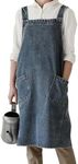 BCHWAY FAMILY Denim Apron with Large Pockets for Cooking Kitchens, Gardening Aprons for Women Men, Bib Jean Apron for Arts Cafe Work (Style B, Dark color), Dark Blue, Regular