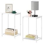 Nightstand End Table Set of 2 Bedside Table for Small Spaces Industrial Night Stand Table for Bedroom Living Room White