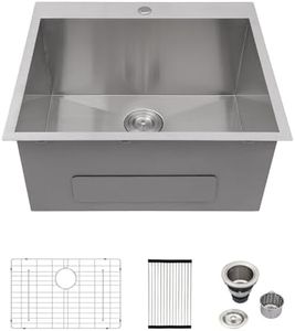 Logmey 25 In Laundry Sink Drop In - 25x22 Inches Handmade Laundry Utility Sink 12 Inch Deep Topmount Sink 16 Gauge Stainless Steel Single Bowl Sink for Laundry Room 25x22x12 Inch