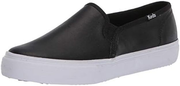 Keds Women's Double Decker Leather Slip on Sneaker, Black, 9 Women/9 Men