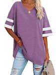 Famulily Women's Comfy T Shirt Loose Fitting Tee Shirts Ladies V Neck Half Sleeve Tunic Tops Purple XL