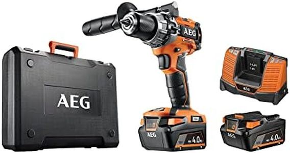 AEG - Perceuse-visseuse à percussion compacte 18V BRUSHLESS, 65 Nm, 2 batt 4,0 Ah Pro lithium, chargeur, mandrin métal 13 mm, poignée additionnelle, en coffret
