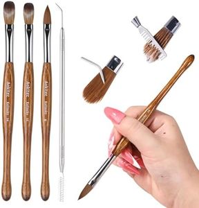 Aokitec Kolinsky Acrylic Nail Brush with Metal Brush Cleaner - Size 8/12/14 Nail Brushes for Acrylic Powder, Wooden Handle Acrylic Brushes for Nails, Acrylic Nail Extension & Carving, Women Gift Set