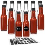 12 pcs 5 oz / 150 ml Hot Sauce Glass Bottles with Leak Proof Screw Cap, Orifice Reducer Dripper Insert, Clear Oil Bottle for Kitchen, Home Brewing Wine & Juicing Bottles For Bordeaux Wine, Beverage