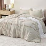 Bedsure Full Comforter Set with Sheet - 4 Pieces Soft Beige Bedding Sets, Grid Pinch Pleat, All Season Lightweight Fluffy Bed Set with Solid Boho Comforter, Pillowcases & Sheet