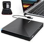 PeroBuno External CD DVD +/-RW Drive USB 3.0 USB C Portable CD/DVD Player Burner Reader Writer Optical CD ROM Disk Drive for Laptop Desktop PC Mac MacBook Pro/Air Windows Linux OS with Carrying Case