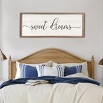 Sweet Dreams Wall Decor Above Bed 40''×15'' Master Bedroom Large Sweet Dreams Sign Farmhouse Wall Decor Guest Room Wood Rustic Framed Over Bed Wall Art Hanging Decoration (Wood White)