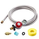 12 Foot High Pressure Adjustable Propane Regulator 0-30 PSI with Gauge 0~60PSI Gas Flow Indicator, Gas Cooker-3/8inch Female Flare Fitting, Stainless Steel Braided Hose and Gas Grill LP Regulator …