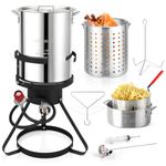 Outvita 30 Qt Turkey Deep Fryer & 10QT Fish Fryer Kit w/Baskets,Aluminum Fish & Seafood Boiler Steamer with 54,000 BTU Propane Gas Burner Stand Injector Thermometer Hose, Ideal for Outdoor Fry