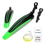 Bike Mudguard Set with 8M DIY Reflective Tape, 2 Parts-Universal Full Cover Front/Rear Mud Guards Fit for 20"/22"/24"/26"/28"/29" MTB Mountain Road Bike (Black Green)