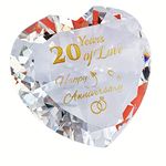 20th China Anniversary Romantic Gifts for Couple Women Her Mum Parents, 20 Years Anniversary Presents for Wife Girlfriend, Crystal Diamond Shaped Paperweights Heart Marriage Keepsake Ornaments