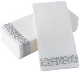 BloominGoods Disposable Linen Feel Hand Paper Napkins, 4"x8.5" folded, 12"x17" unfolded, Silver (Pack of 100)