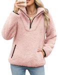 RITOSTA Women's Fleece Jumpers Half Zip Sweatshirt Stand Collar Hoodies Fuzzy Coat Long Sleeve Casual Winter Tops Warm Pullover Teddy Fleece Jacket Zipper Outwear Sweater with Pockets (Pink,M)