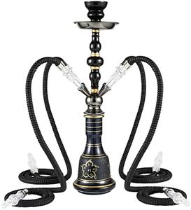 Hookah Set 4 Hose Hookah Shisha Set Complete Hookah Accessories Narguile Glass Vase, Ceramic Bowl and Coal Tongs Ashtray for Better Shisha Hookah Narguile Smoking (4 Hose Black)