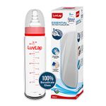 Luv Lap Essential Slim Neck Glass Feeding Bottle, 250ml, 3m+/Babies Upto 3 Years, Made of Borosilicate Glass, BPA Free, Ergonomic Shape is Easy to Hold, with Anti Colic Nipple, Pack of 1, White & Red