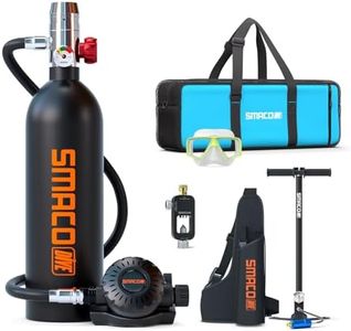 SMACO Mini Scuba Tank with Hand Pump Scuba Diving Equipment Support 15-20 Mins Breathing Underwater(No More Than 30m) 1L Diving Oxygen Tank for Water Rescue/Diving Sightseeing/Backup Air Source, Black