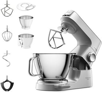 Kenwood Titanium Chef Baker KVC85.004SI Food Processor with Integrated Scale, Includes 3-Piece Patisserie Set, 5 L and 3.5 L Mixing Bowl, Continuous Speed Control, 1200 W, Silver