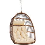 YITAHOME Rattan Egg Chair, Swing Egg Chair with Cushions, Sturdy Steel Frame, 105x74x72 cm Hanging Egg Chair With a Chain & S Hook for Patio, Garden, Living Room, Brown Egg Chair & Beige Cushion