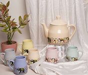 Amazecart Flask Shape Ceramic Glossy Morning Tea/Coffee Set of 7 Pcs(6 Cups & 1 Tea Pot)