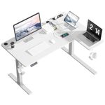 COWISH Electric Standing Desk, 115x60cm, L-Shaped Computer Desk with Height Adjustable, Built-in Power Outlet, Memory Smart Panel, White