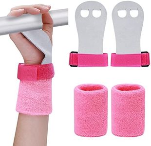 Abeillo 2 Gymnastics Grips Wristbands Sets for Girls Youth Kids, Pink Gymnastic Hand Grips Gymnastic Bar Palm Protection and Wrist Support Sports Accessories for Kids Workout and Exercise (S)